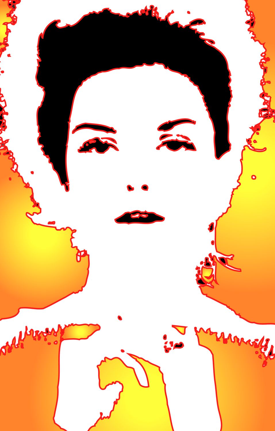 picture of Donna Mitchell glows in yellow and orange much detail has been removed - <center>Glowing Donna - Techno-Impressionist Museum - Techno-Impressionism - art - beautiful - photo photography picture - by Tony Karp