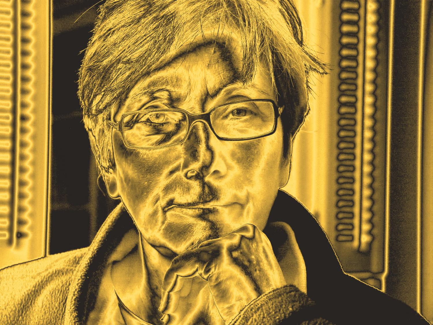portrait of the artist's muse in gold tones - Tony Karp's Siren Too, a solid gold image of Marilyn Karp, the artist's muse - Techno-Impressionist Museum - Techno-Impressionism - art - beautiful - photo photography picture - by Tony Karp