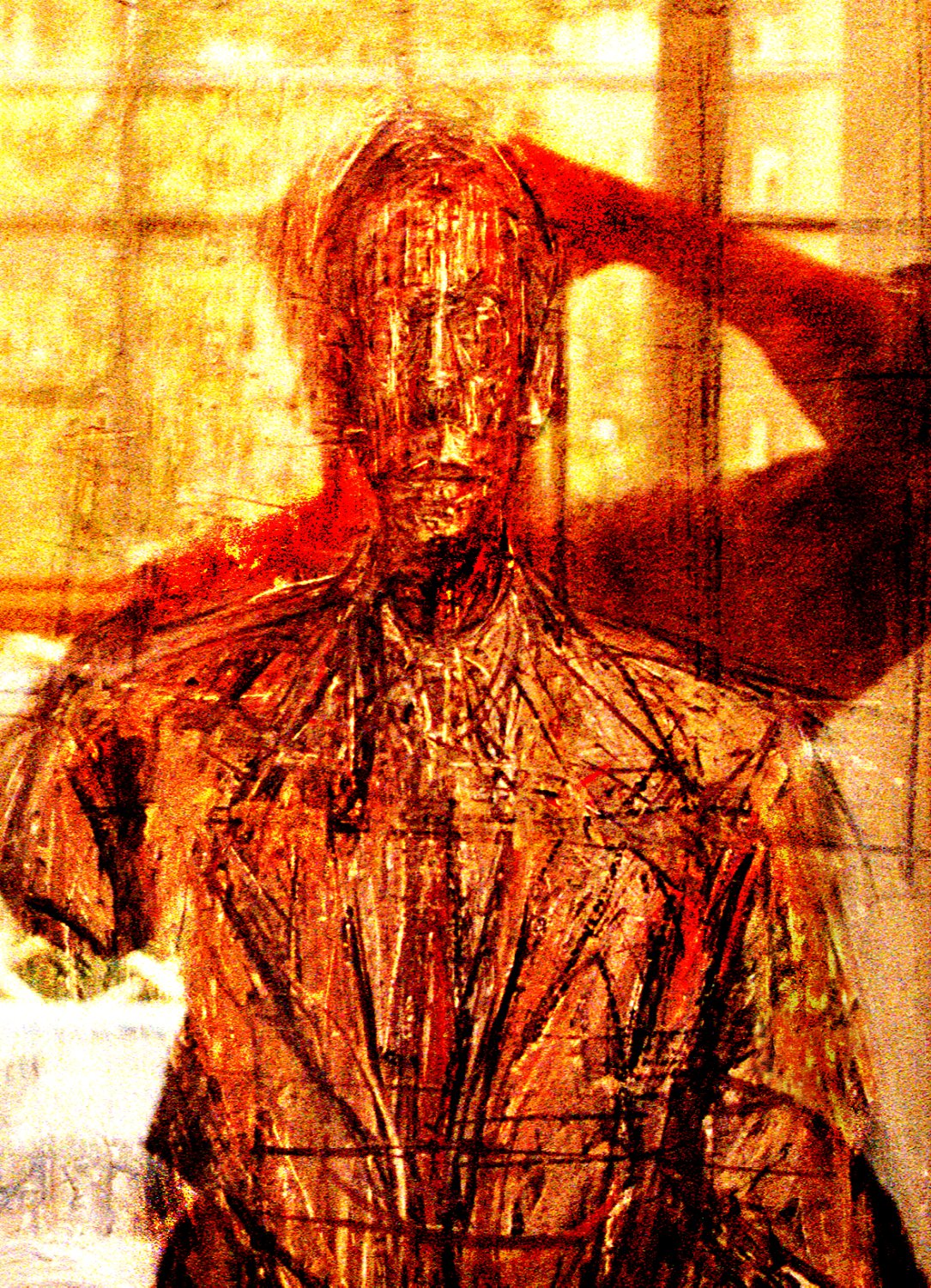 self portrait of Giacometti with Tony reflected in the glass in front of it - Merging with Giacometti - Techno-Impressionist Museum - Techno-Impressionism - art - beautiful - photo photography picture - by Tony Karp