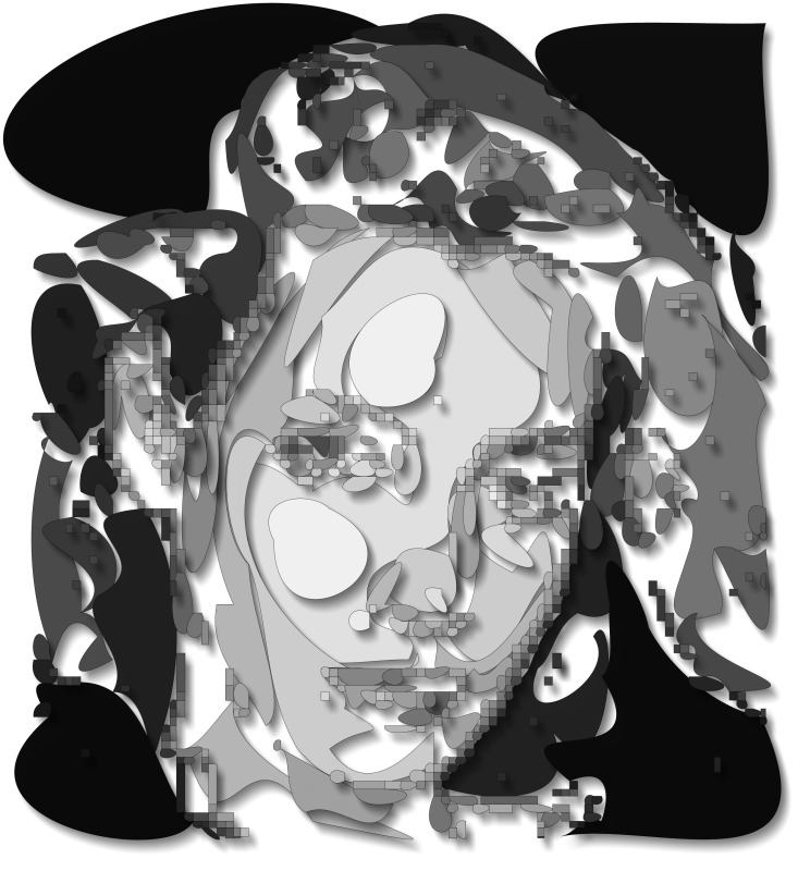 woman in black and white made from objects that seem to float above the page - <center>Illusion - Techno-Impressionist Museum - Techno-Impressionism - art - beautiful - photo photography picture - by Tony Karp
