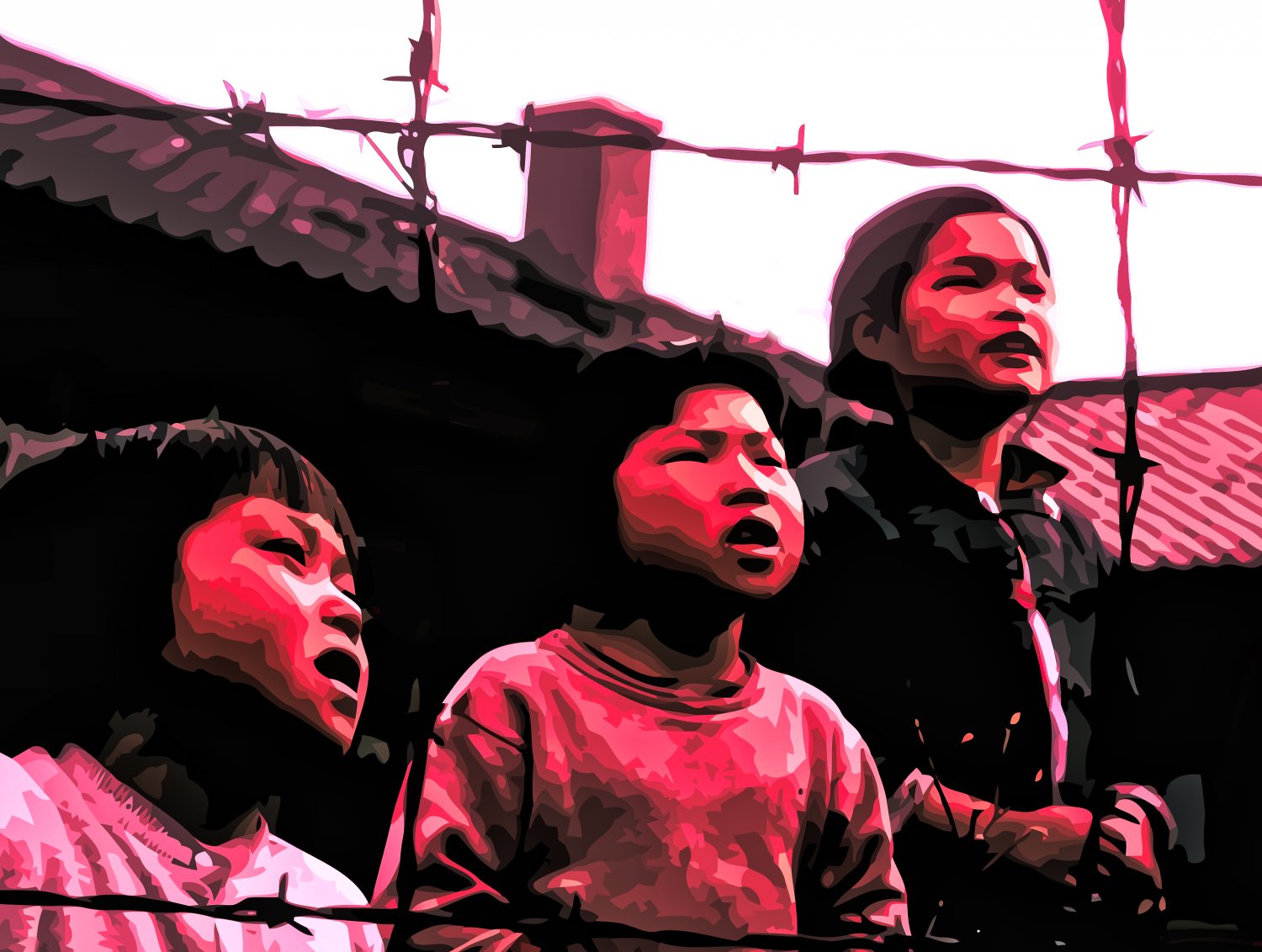 children in a Korean orphanage in tones of red pink and black - Children - Techno-Impressionist Museum - Techno-Impressionism - art - beautiful - photo photography picture - by Tony Karp