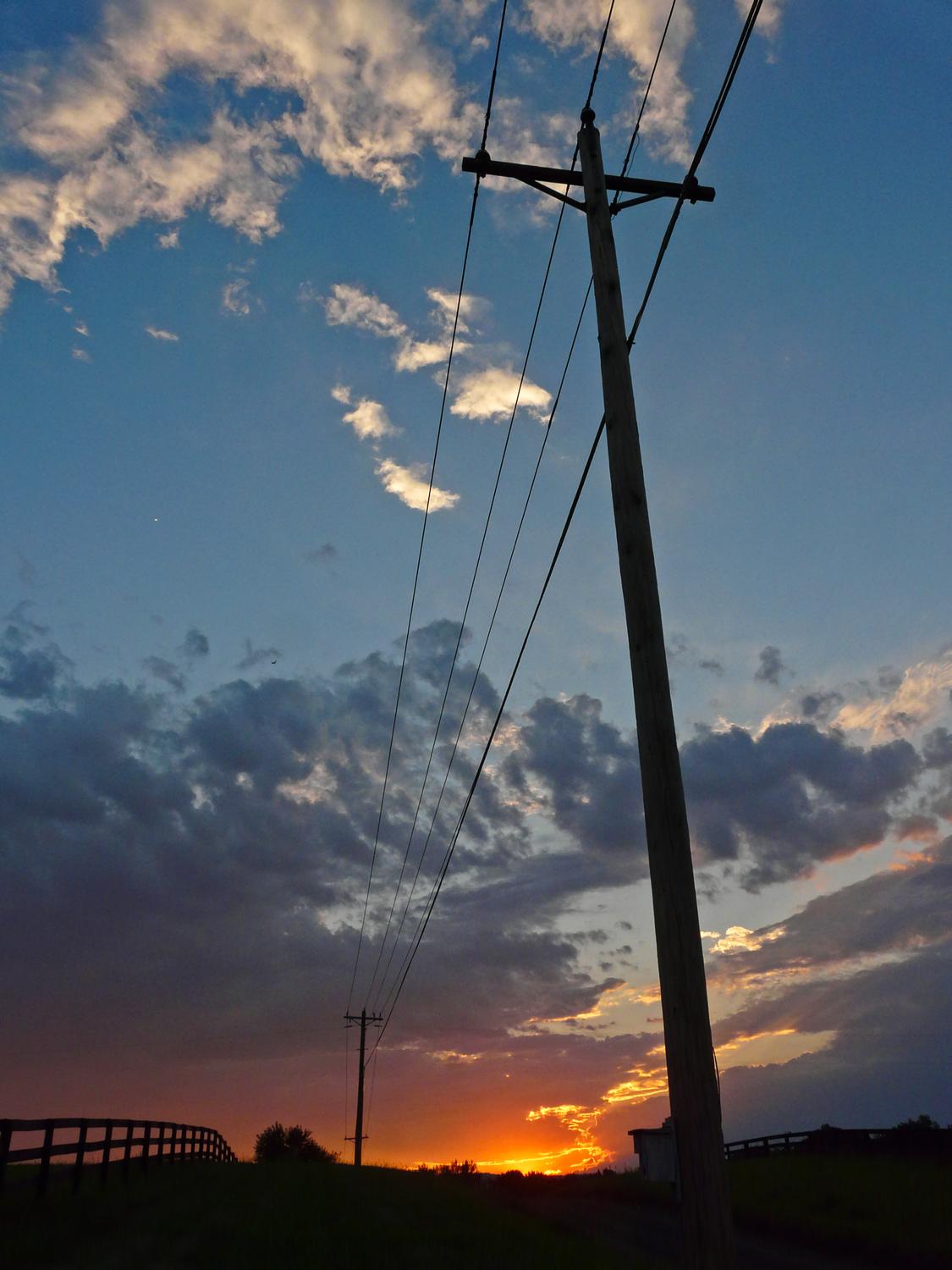 sunset from the hill top on Logmill Road - <center>Power lines against the sunset #1 - Techno-Impressionist Museum - Techno-Impressionism - art - beautiful - photo photography picture - by Tony Karp