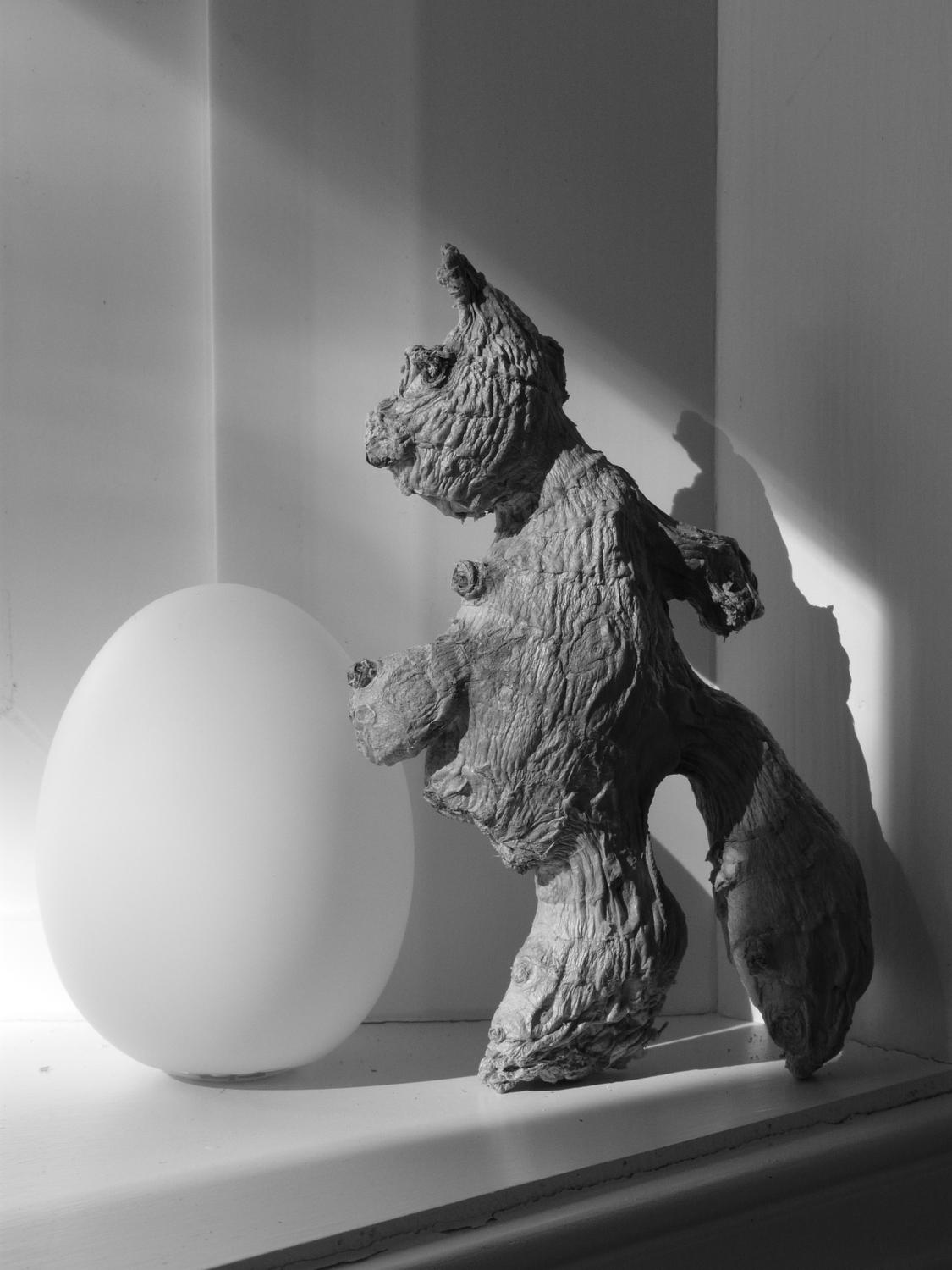 black and white image piece of ginger looks like a person - Ginger man strikes a pose - Techno-Impressionist Museum - Techno-Impressionism - art - beautiful - photo photography picture - by Tony Karp