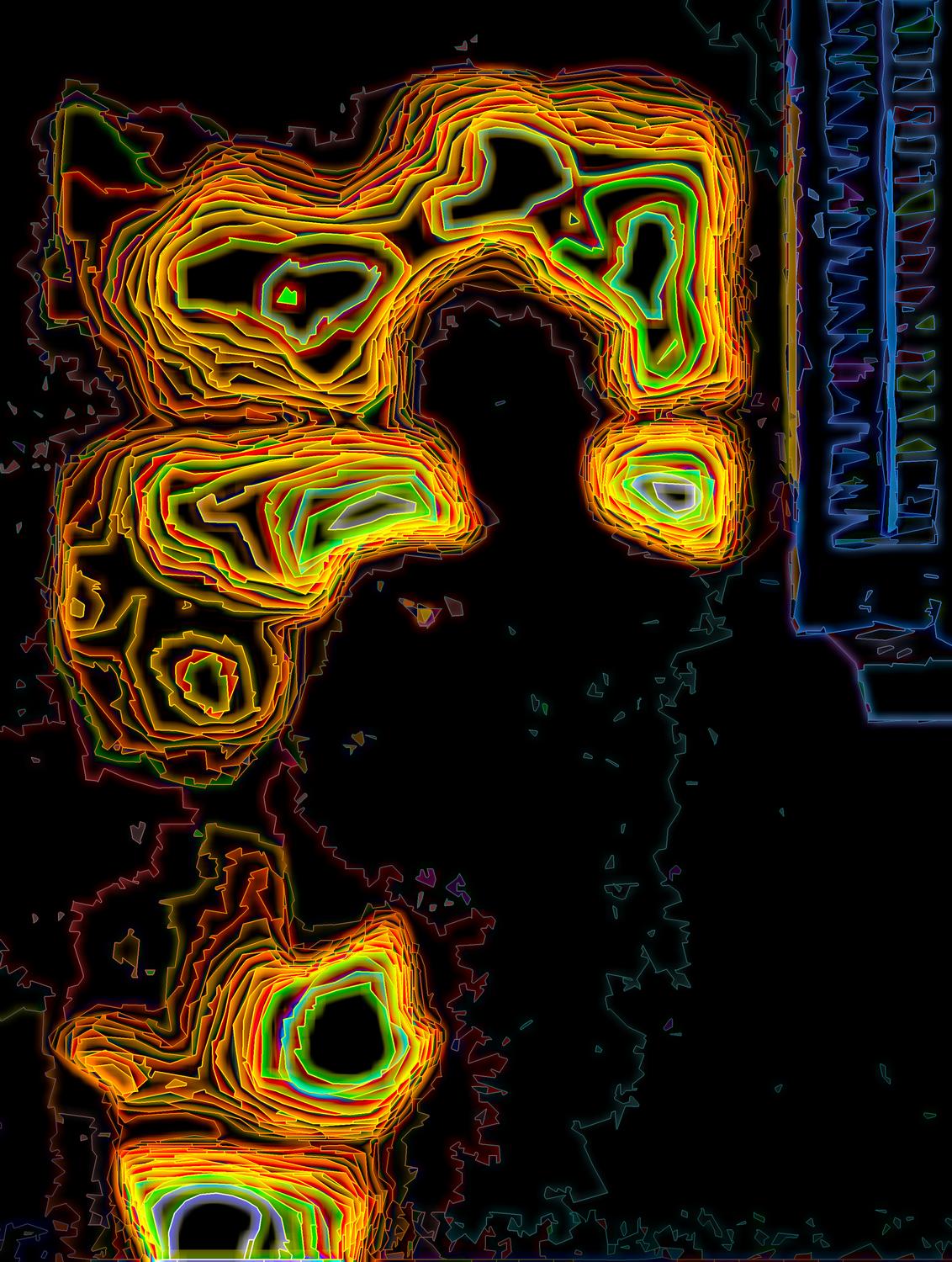 outline of artist's shadow against the window - <center>Self portrait with thoughts and shutter - Techno-Impressionist Museum - Techno-Impressionism - art - beautiful - photo photography picture - by Tony Karp