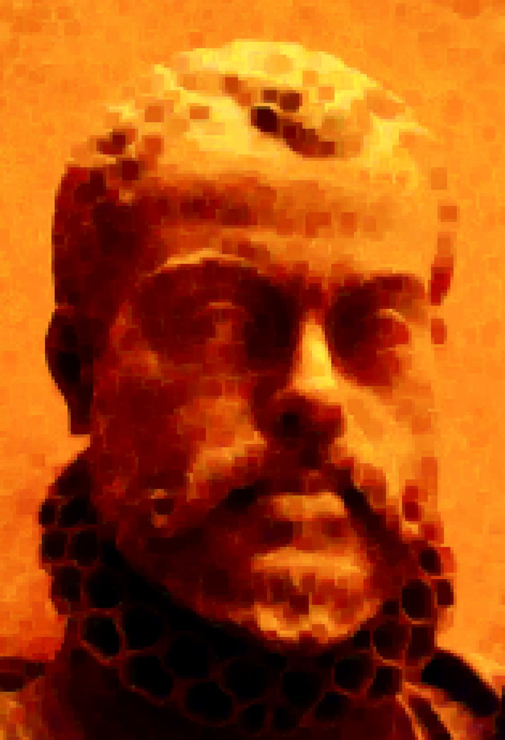 museum head variation # 1 mostly orange - A glimpse of the artist at work - Techno-Impressionist Museum - Techno-Impressionism - art - beautiful - photo photography picture - by Tony Karp