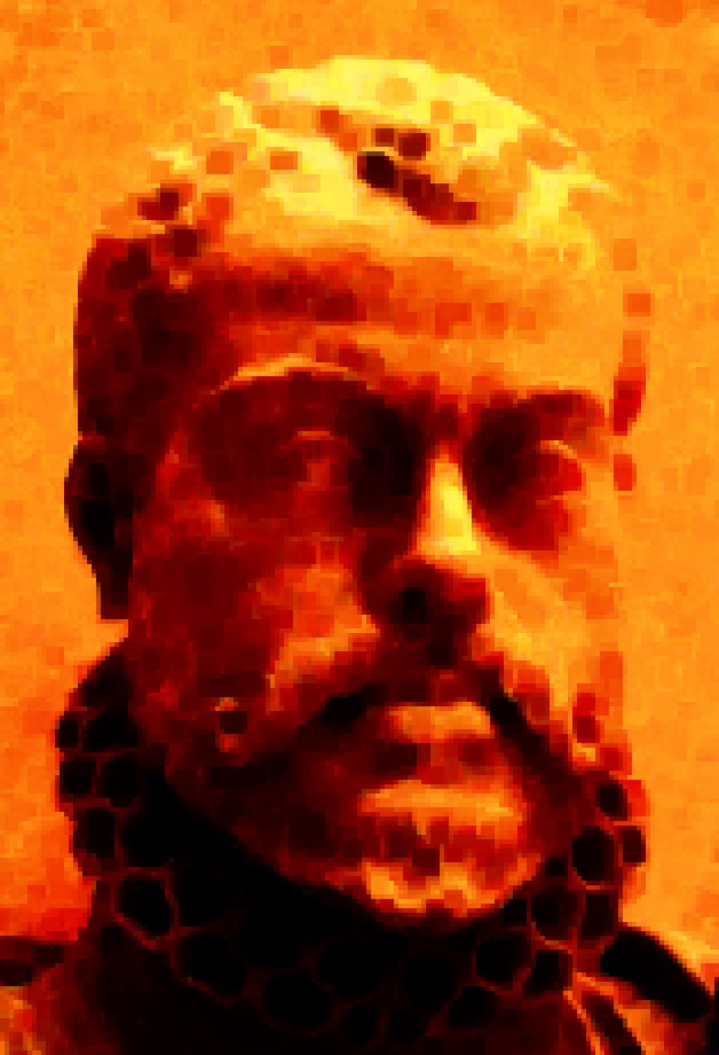 museum head variation # 8 mostly orange - A glimpse of the artist at work - Techno-Impressionist Museum - Techno-Impressionism - art - beautiful - photo photography picture - by Tony Karp