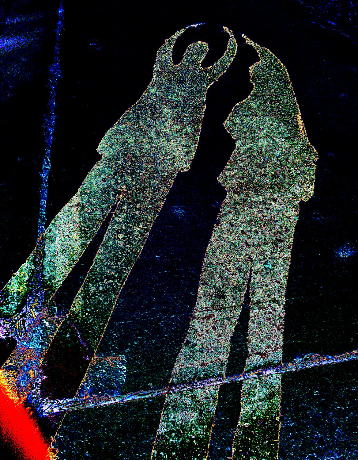 Shadow of the artist and his muse against a black backround. They were standing in front of their house in Queens, New York. - The artist and his muse - Exhibit at the Haymarket Town Hall - Techno-Impressionist Museum - Techno-Impressionism - art - beautiful - photo photography picture - by Tony Karp