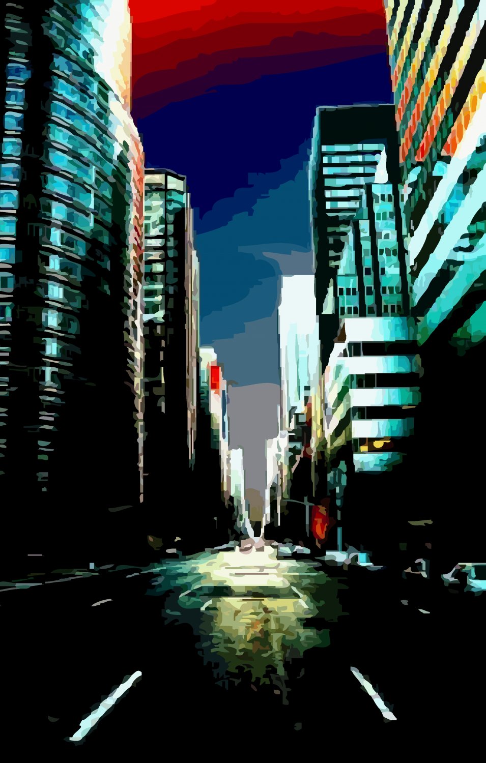 view of New York looking up Thrid Ave buildings the Lipstick Building by Philip Johnson and John Burgee can be seen on the left - <center>New York, city of dreams - Techno-Impressionist Museum - Techno-Impressionism - art - beautiful - photo photography picture - by Tony Karp